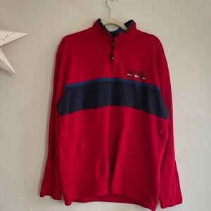 Nautica Red quarter-Zip Pullover with Navy Chest Stripe